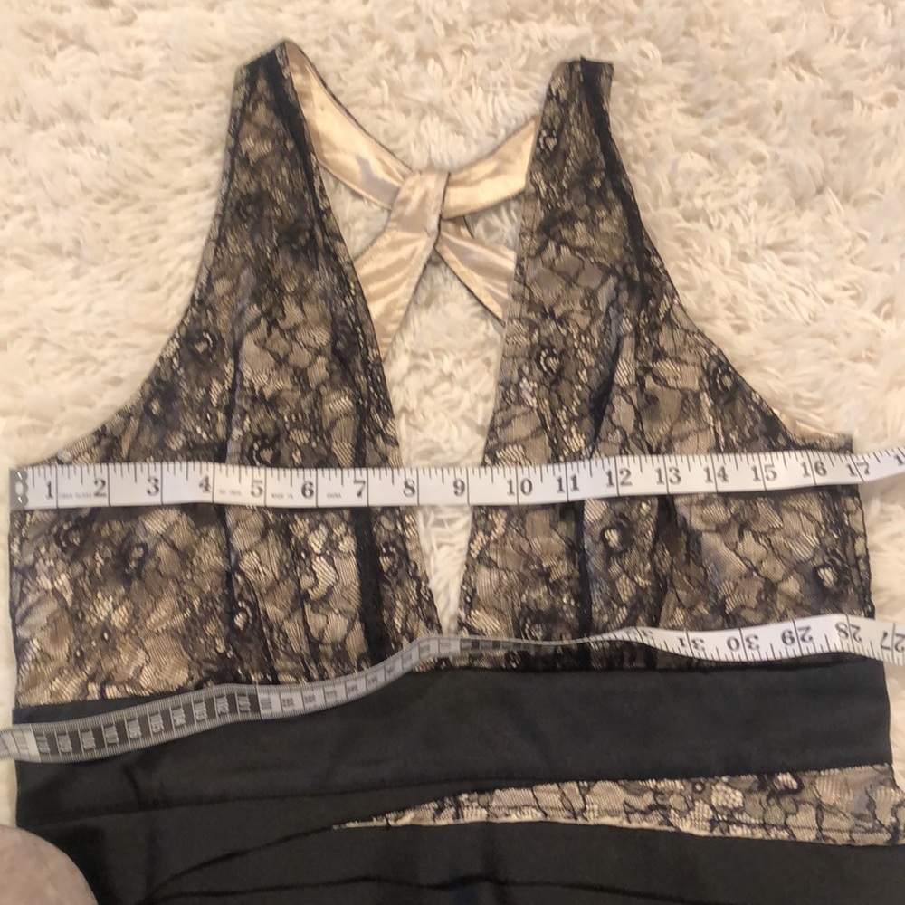 Stunning BEBE layered with satin and lace dress.  Sexy Low deep V cut front. - Picture 7 of 13